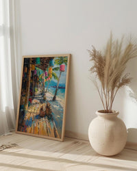 Tribal Gathering Event Culture Poster, Bright Feather Home Decor - Traditional Festival Town Summer Vibe