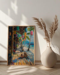 Tribal Gathering Event Culture Poster, Bright Feather Home Decor - Traditional Festival Town Summer Vibe