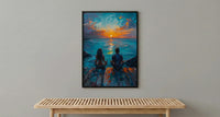 Sunrise Yoga Beach Art Print, Calm Ocean Home Decor - Wooden Deck Coast Summer Retreat