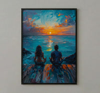 Sunrise Yoga Beach Art Print, Calm Ocean Home Decor - Wooden Deck Coast Summer Retreat