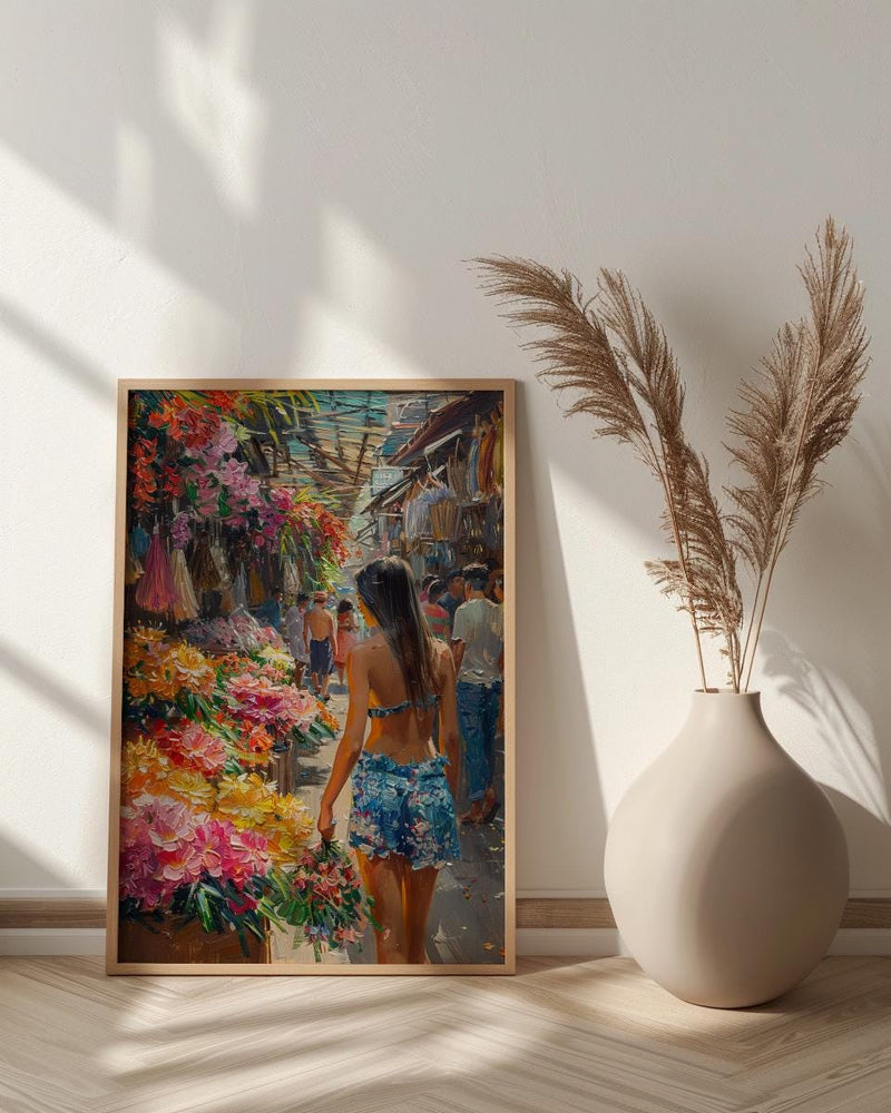 Papeete Market Floral Art Print, Tropical Flower Home Decor - French Polynesia Town Summer Picture