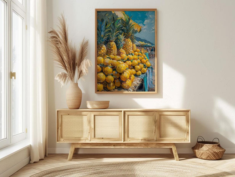 Fiji Fruit Market Wall Art, Bright Pineapple Home Decor - Tropical Island Town Summer Scenery