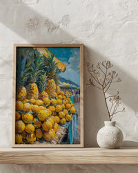 Fiji Fruit Market Wall Art, Bright Pineapple Home Decor - Tropical Island Town Summer Scenery