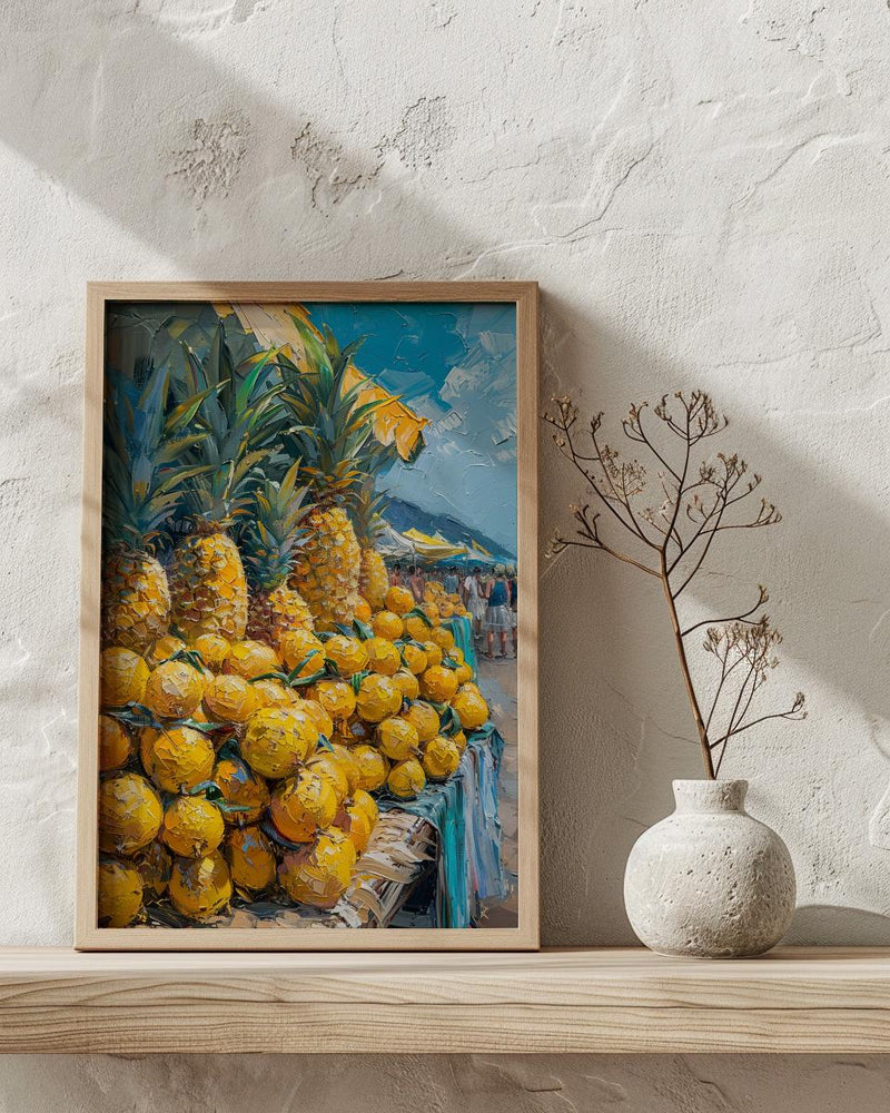 Fiji Fruit Market Wall Art, Bright Pineapple Home Decor - Tropical Island Town Summer Scenery