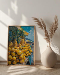 Fiji Fruit Market Wall Art, Bright Pineapple Home Decor - Tropical Island Town Summer Scenery