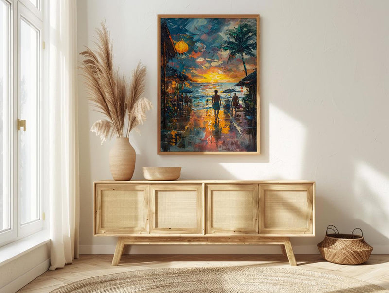 Samoa Fish Market Art Print, Blue Ocean Home Decor - Sunrise Coastal Town Summer Morning