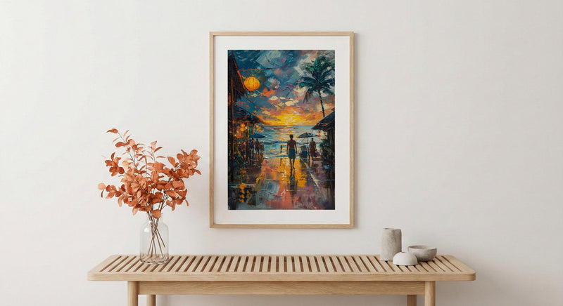 Samoa Fish Market Art Print, Blue Ocean Home Decor - Sunrise Coastal Town Summer Morning