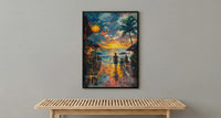Samoa Fish Market Art Print, Blue Ocean Home Decor - Sunrise Coastal Town Summer Morning