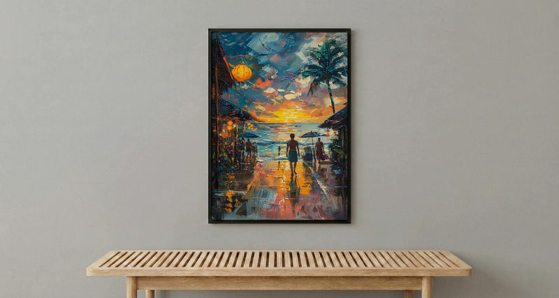 Samoa Fish Market Art Print, Blue Ocean Home Decor - Sunrise Coastal Town Summer Morning