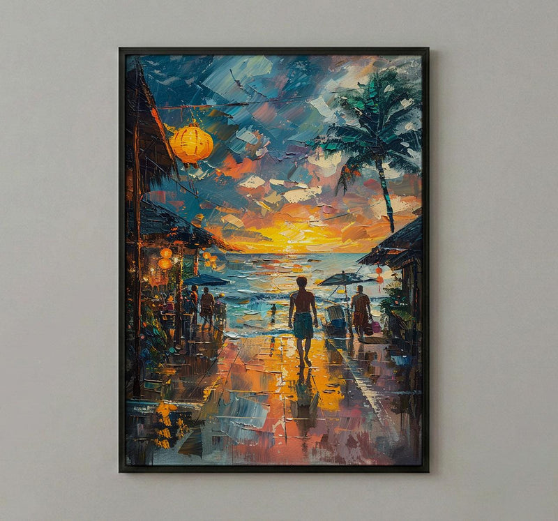 Samoa Fish Market Art Print, Blue Ocean Home Decor - Sunrise Coastal Town Summer Morning