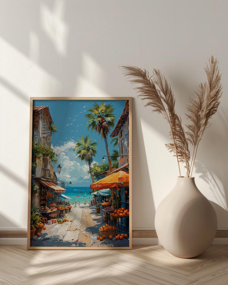 Noumea Market Food Wall Art, French Bakery Home Decor - Tropical Island Town Summer Getaway
