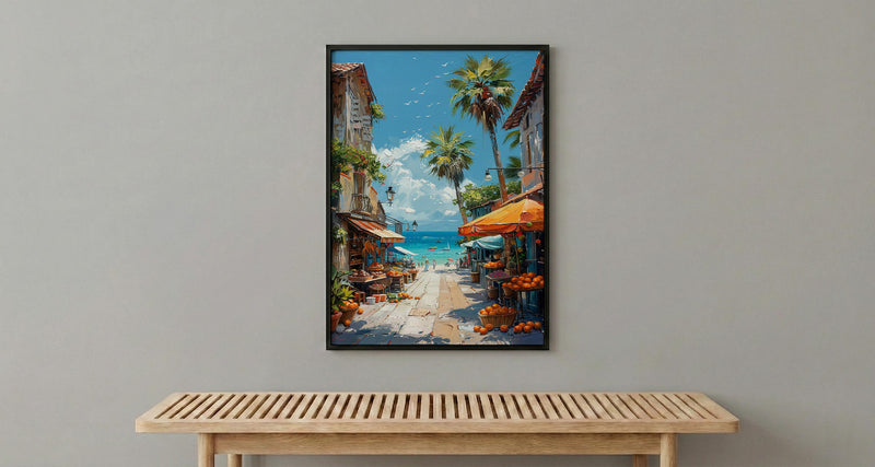 Noumea Market Food Wall Art, French Bakery Home Decor - Tropical Island Town Summer Getaway