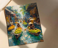 Solomon Canoe Market Coast Poster, Green Coconut Home Decor - Tropical Island Town Summer Paradise