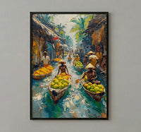 Solomon Canoe Market Coast Poster, Green Coconut Home Decor - Tropical Island Town Summer Paradise