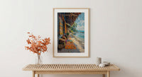 Tonga Craft Market Art Print, Traditional Tapa Home Decor - Woven Mat Town Summer Setting