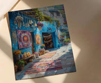 Byron Bay Market Art Print, Boho Artisan Home Decor - Colorful Textile Town Summer Scene