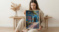 Byron Bay Market Art Print, Boho Artisan Home Decor - Colorful Textile Town Summer Scene