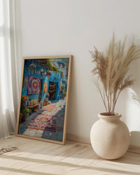 Byron Bay Market Art Print, Boho Artisan Home Decor - Colorful Textile Town Summer Scene