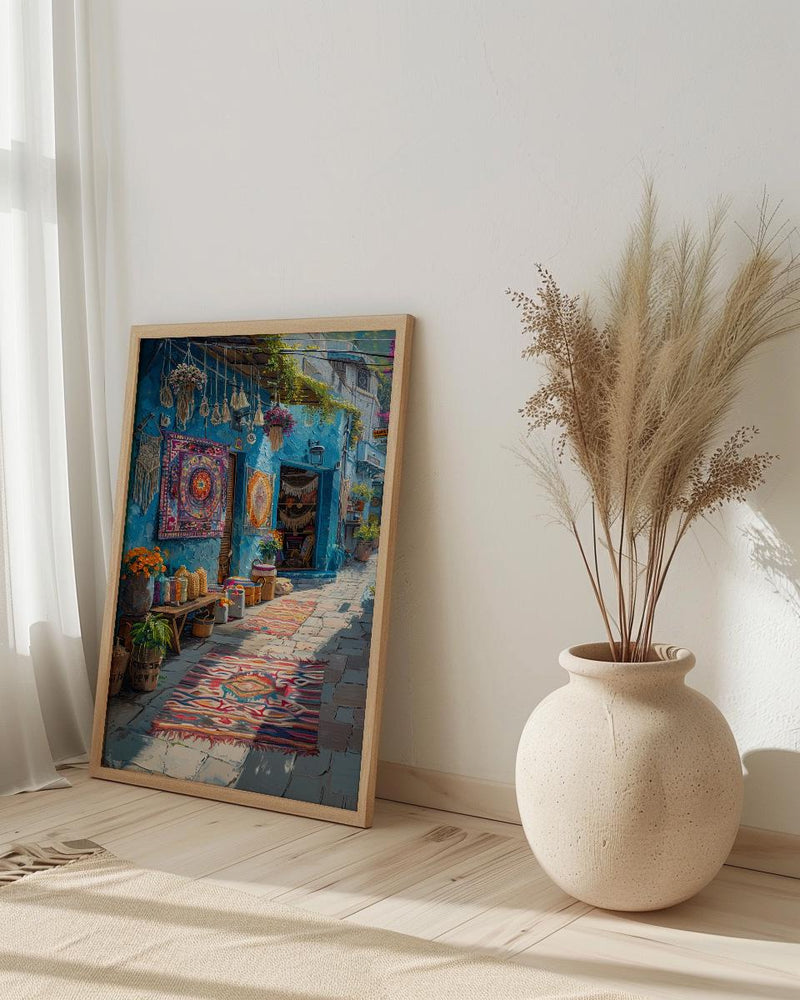 Byron Bay Market Art Print, Boho Artisan Home Decor - Colorful Textile Town Summer Scene