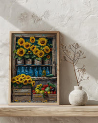 Australia Farm Market Wall Art, Bright Sunflower Home Decor - Rustic Wooden Town Summer Beauty