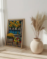 Australia Farm Market Wall Art, Bright Sunflower Home Decor - Rustic Wooden Town Summer Beauty