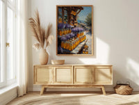 New Zealand Market Wall Art, Purple Lavender Home Decor - Golden Honey Town Summer View