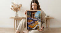 New Zealand Market Wall Art, Purple Lavender Home Decor - Golden Honey Town Summer View