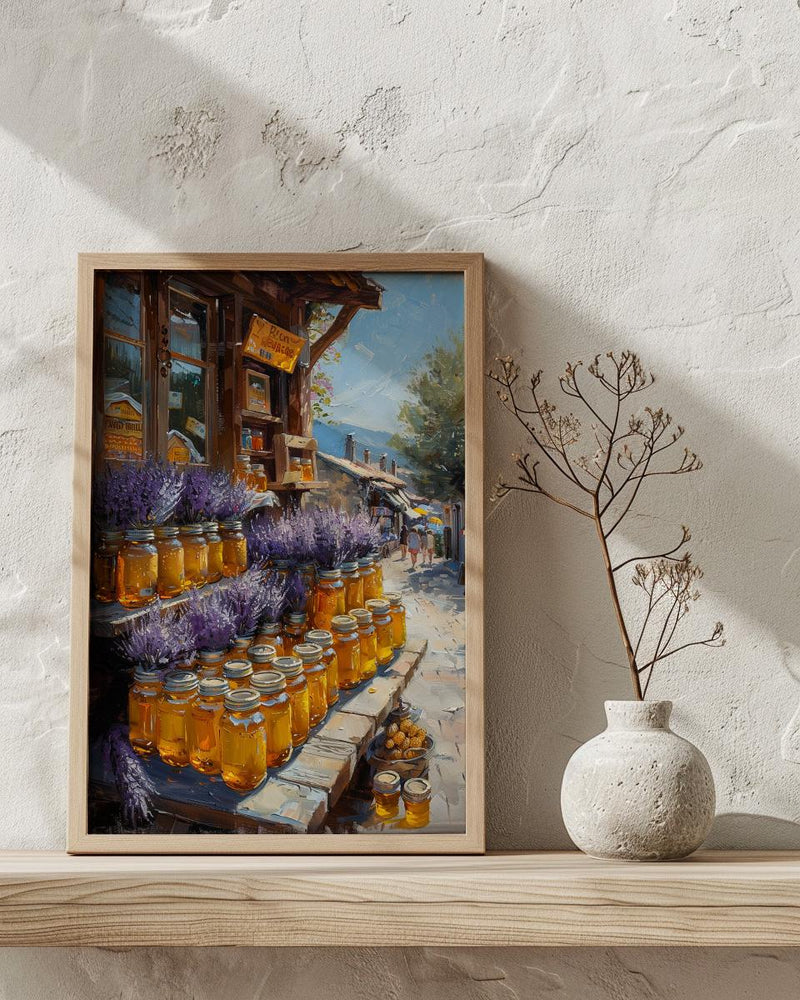 New Zealand Market Wall Art, Purple Lavender Home Decor - Golden Honey Town Summer View