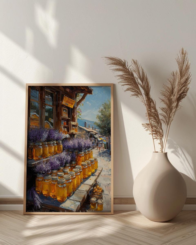 New Zealand Market Wall Art, Purple Lavender Home Decor - Golden Honey Town Summer View