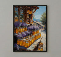 New Zealand Market Wall Art, Purple Lavender Home Decor - Golden Honey Town Summer View