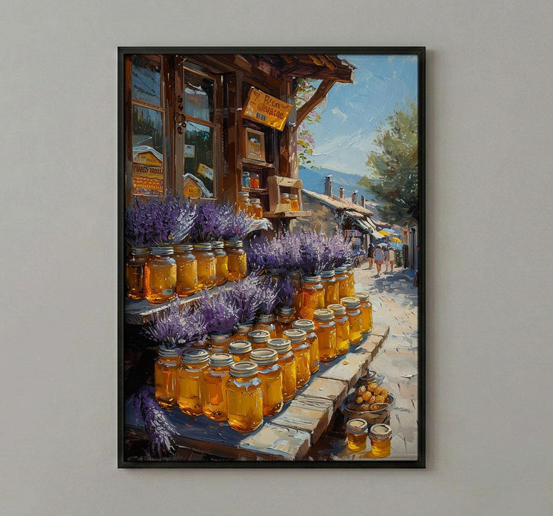 New Zealand Market Wall Art, Purple Lavender Home Decor - Golden Honey Town Summer View