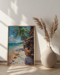 Fiji Seashell Market Coast Poster, Coastal Beach Home Decor - Tropical Island Town Summer Scenery