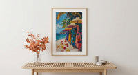 Cook Islands Market Art Print, Floral Pareo Home Decor - Vibrant Tropical Town Summer Picture