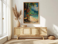 Tribal Bilum Market Town Poster, Colorful Bag Home Decor - Rustic Village Town Summer Scene