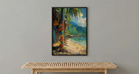 Tribal Bilum Market Town Poster, Colorful Bag Home Decor - Rustic Village Town Summer Scene