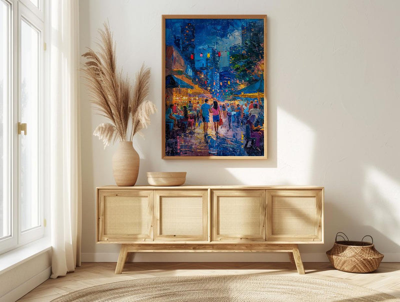 Brisbane Night Market Art Print, Fairy Light Home Decor - Summer City Evening Town Beauty