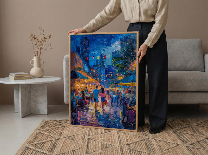 Brisbane Night Market Art Print, Fairy Light Home Decor - Summer City Evening Town Beauty