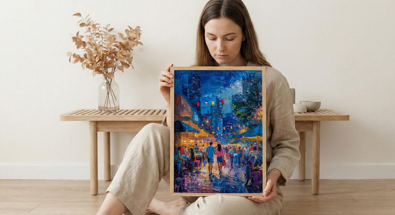 Brisbane Night Market Art Print, Fairy Light Home Decor - Summer City Evening Town Beauty