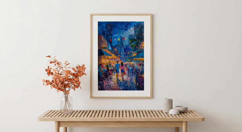 Brisbane Night Market Art Print, Fairy Light Home Decor - Summer City Evening Town Beauty