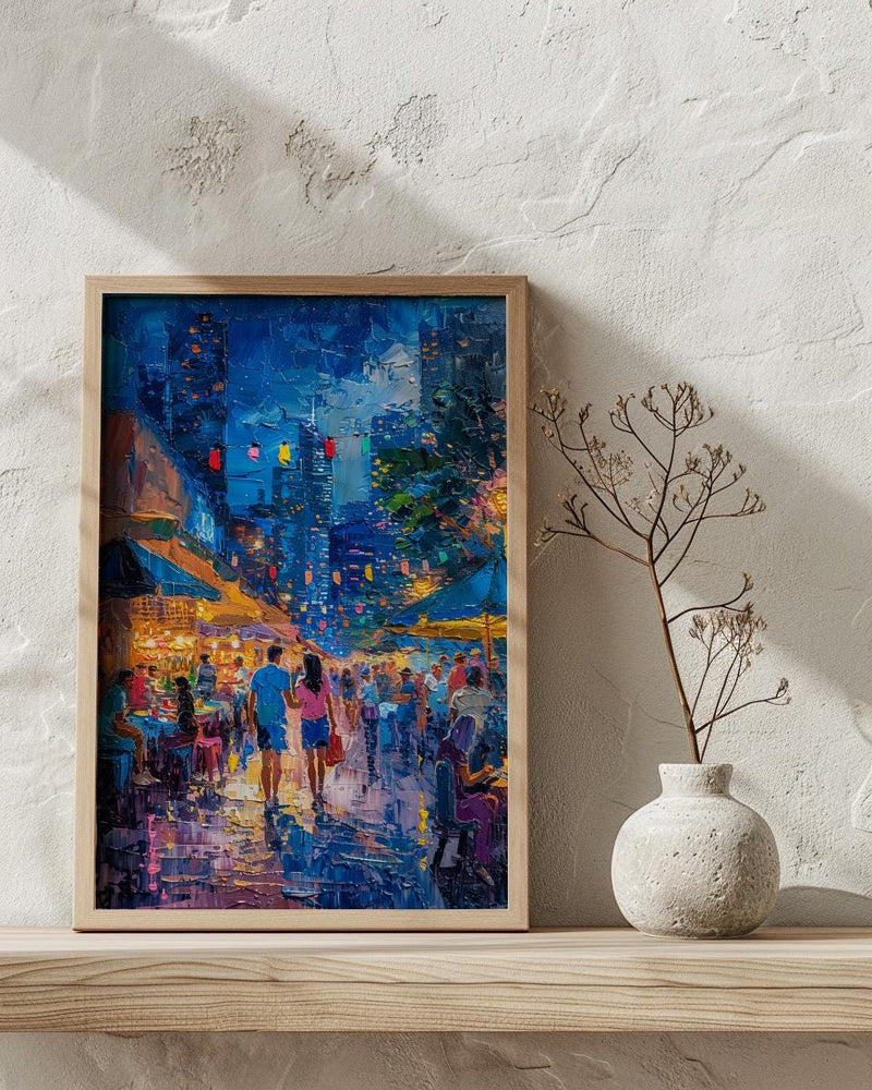 Brisbane Night Market Art Print, Fairy Light Home Decor - Summer City Evening Town Beauty