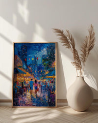 Brisbane Night Market Art Print, Fairy Light Home Decor - Summer City Evening Town Beauty