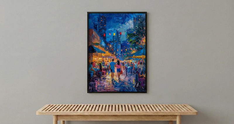 Brisbane Night Market Art Print, Fairy Light Home Decor - Summer City Evening Town Beauty