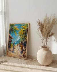 Vanuatu Market Woven Art Print, Palm Basket Home Decor - Tropical Island Town Summer Paradise