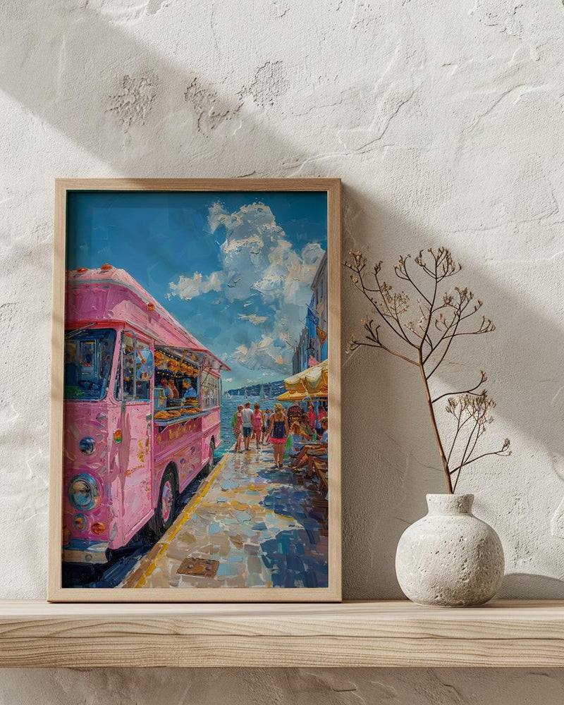 Wellington Food Truck Wall Art, Blue Ocean Home Decor - Vibrant Coast Town Summer Setting