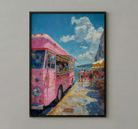 Wellington Food Truck Wall Art, Blue Ocean Home Decor - Vibrant Coast Town Summer Setting