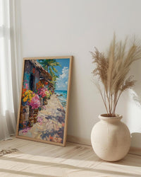 Tonga Tapa Market Town Poster, Polynesian Cloth Home Decor - Warm Cultural Town Summer Getaway