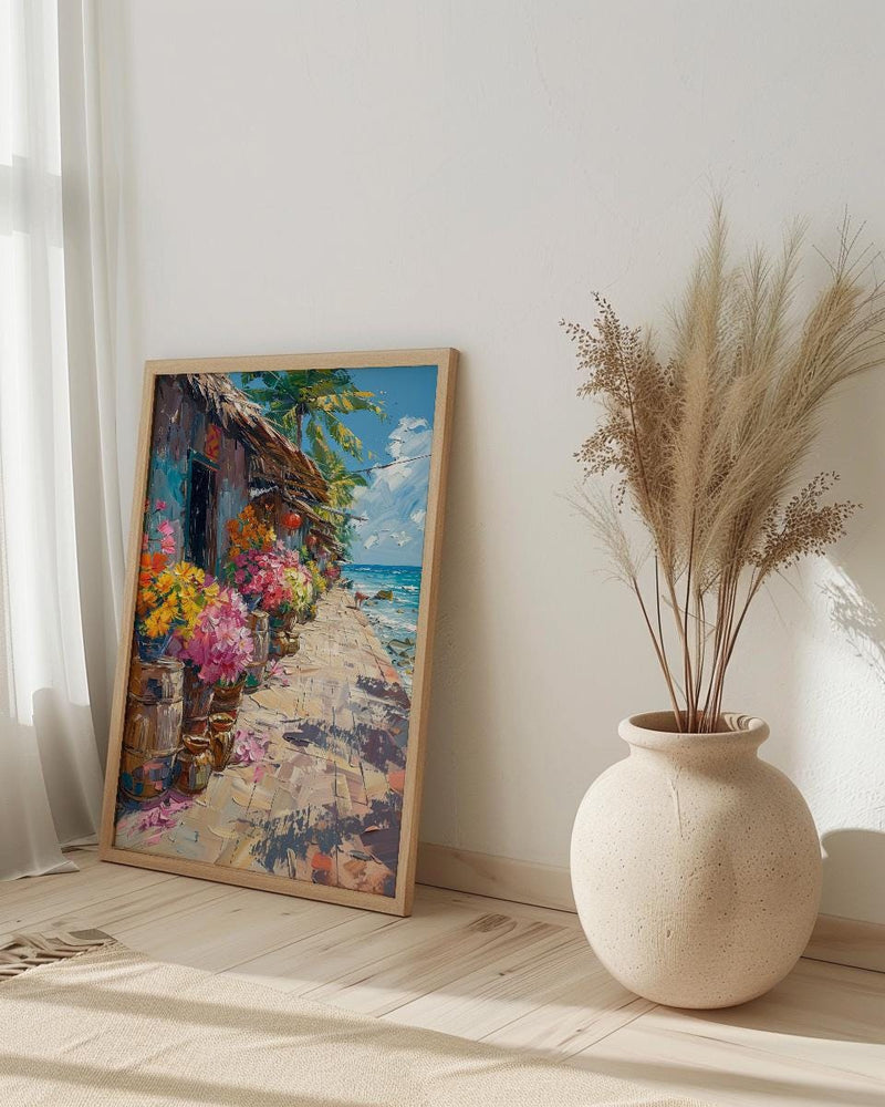 Tonga Tapa Market Town Poster, Polynesian Cloth Home Decor - Warm Cultural Town Summer Getaway
