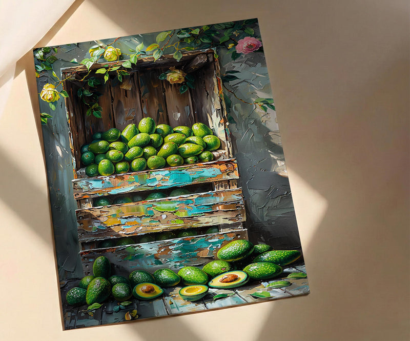 Byron Bay Avocado Art Print, Rustic Market Home Decor - Green Farm Town Summer Scenery