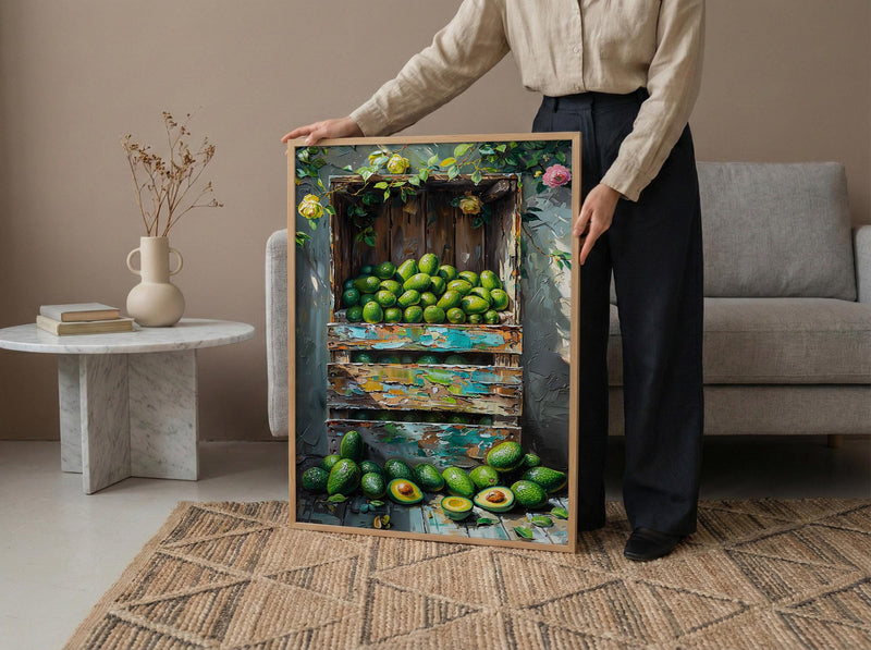 Byron Bay Avocado Art Print, Rustic Market Home Decor - Green Farm Town Summer Scenery