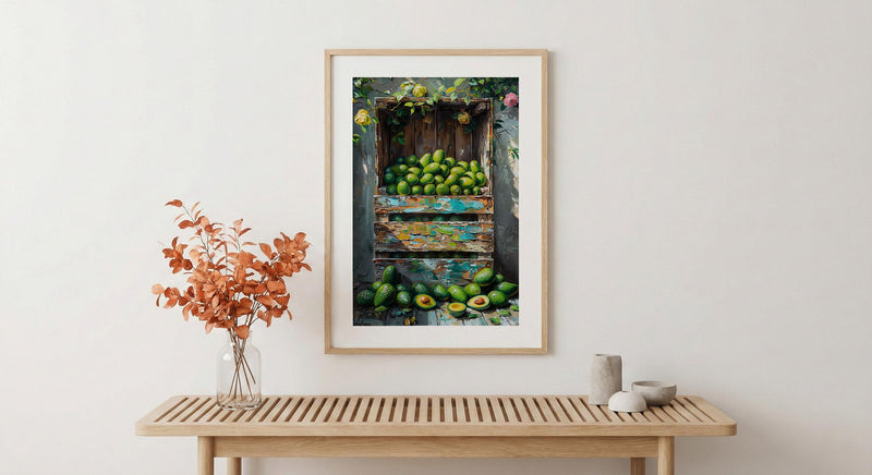 Byron Bay Avocado Art Print, Rustic Market Home Decor - Green Farm Town Summer Scenery
